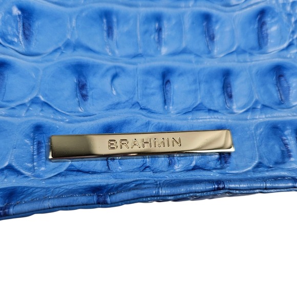 Brahmin Blue Vibrant Azure Melbourne Clutch Wristlet Crocodile Embossed Leather - Picture 2 of 16